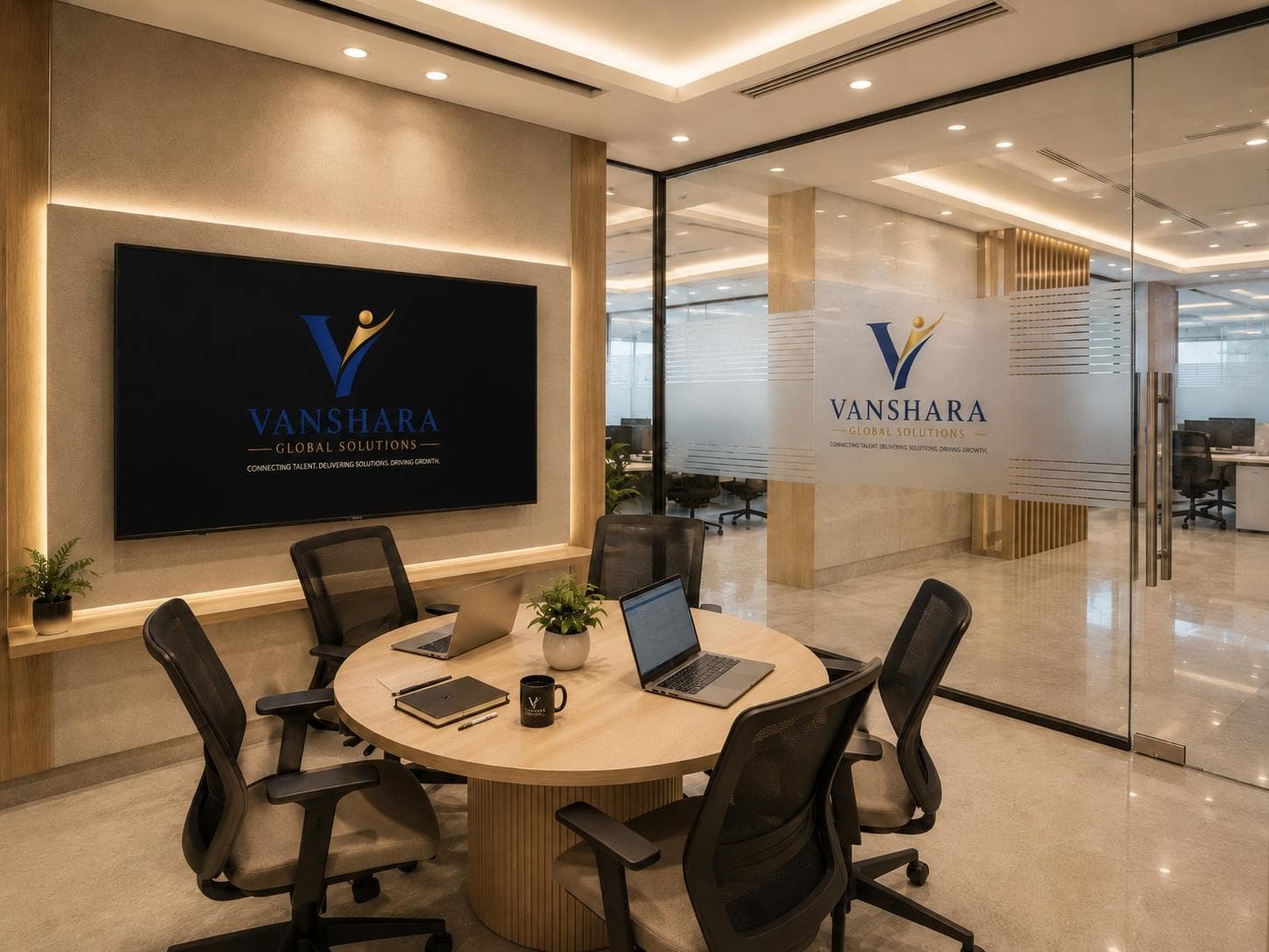Vanshara Global Solutions collaboration room with round table