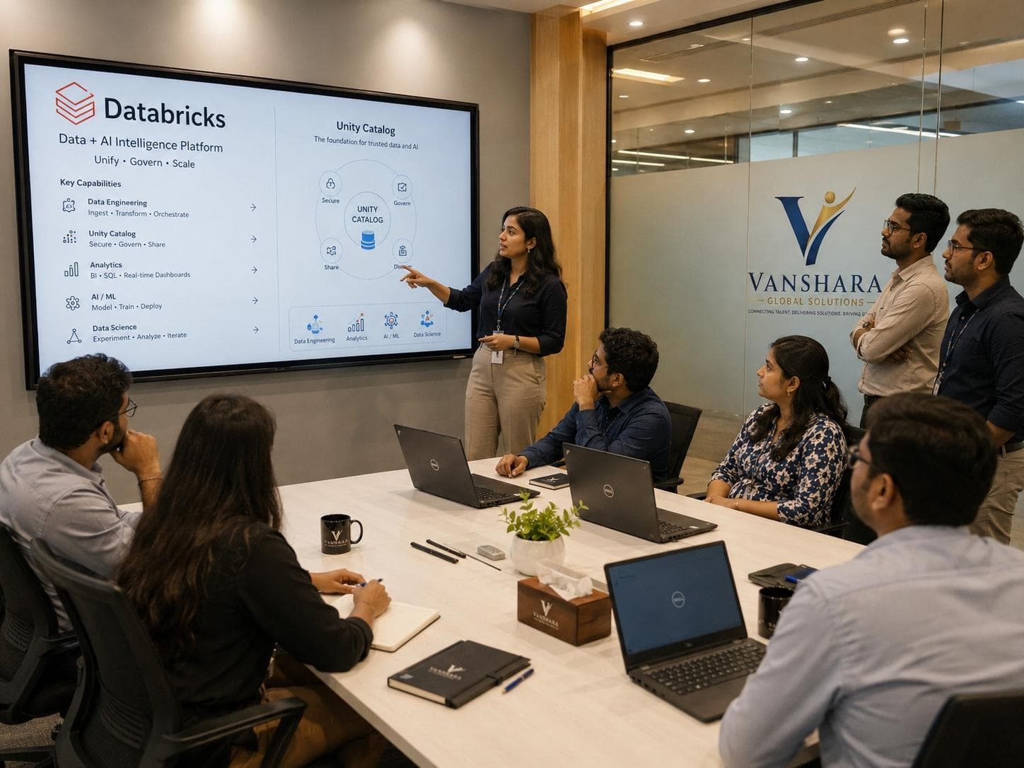 Vanshara Global Solutions team discussing a technology roadmap
